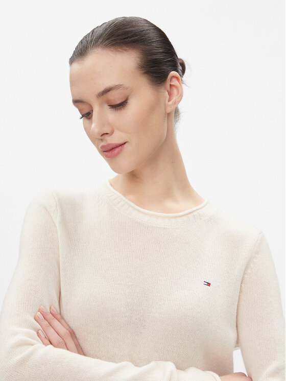 Tommy Hilfiger Tommy Hilfiger Sweter Soft Wool C-Nk Sweater WW0WW40264 Żółty Regular Fit