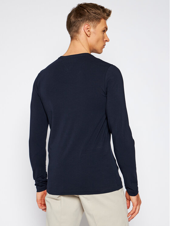 Tommy Hilfiger Tommy Hilfiger Majica z dolgimi rokavi Stretch Tee MW0MW10804 Mornarsko modra Slim Fit