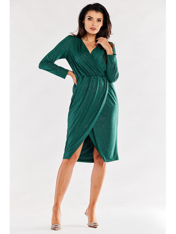 Awama Awama Večerné šaty A548 Zelená Basic Fit