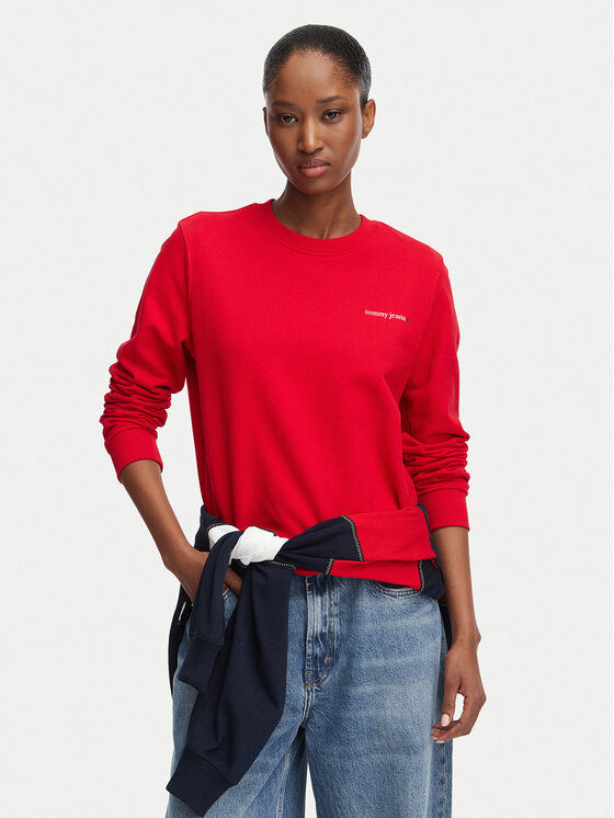Tommy Jeans Bluza Ess Logo DW0DW22829 Czerwony ciemny Regular Fit