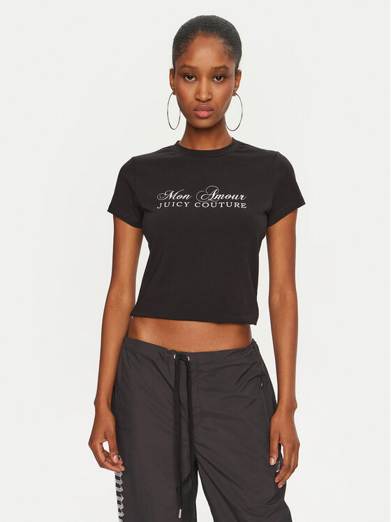 Juicy Couture Majica Mon Amour JCSCT224407 Črna Slim Fit