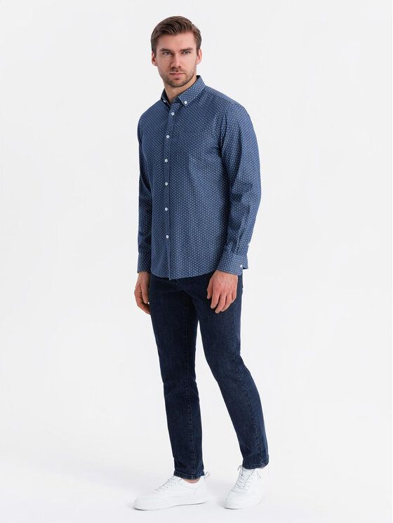 Ombre Ombre Koszula jeansowa OM-SHDS-0179 Niebieski Regular Fit