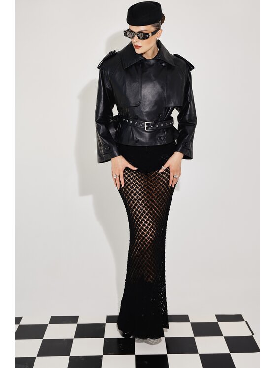 Mimika Mimika Kurtka skórzana lenny 2.0 krótki trench absolute black Czarny Oversize