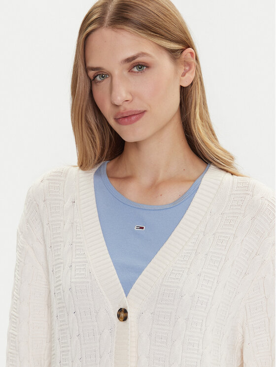 Tommy Jeans Tommy Jeans Kardigán Cable DW0DW21681 Ekru Relaxed Fit