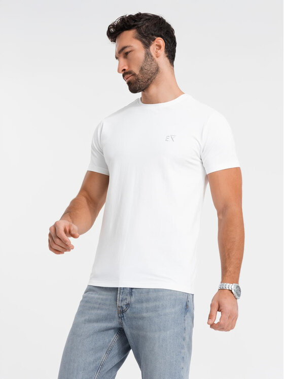 Ombre Ombre T-Shirt OM-TSBC-0222 Biały Slim Fit