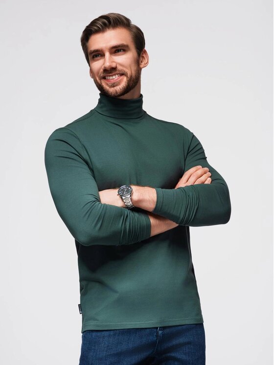 Ombre Ombre Longsleeve OM-LSCL-0130 Zielony Slim Fit