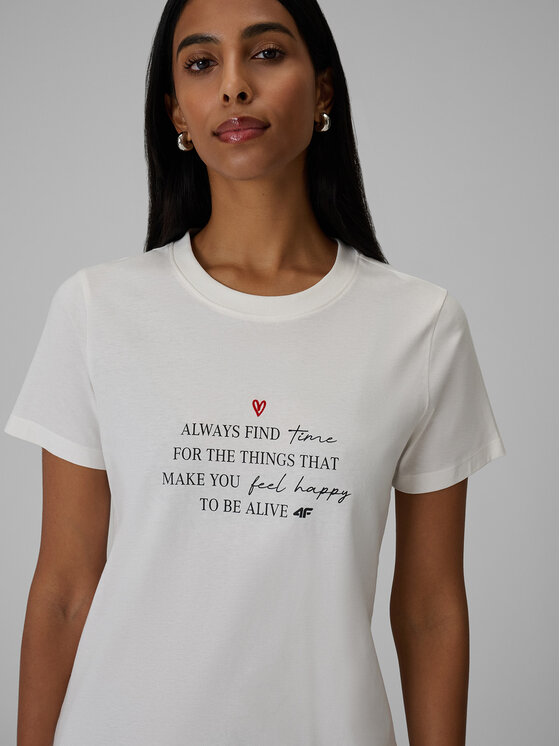 4F 4F T-Shirt SELF LOVE Biały Regular Fit