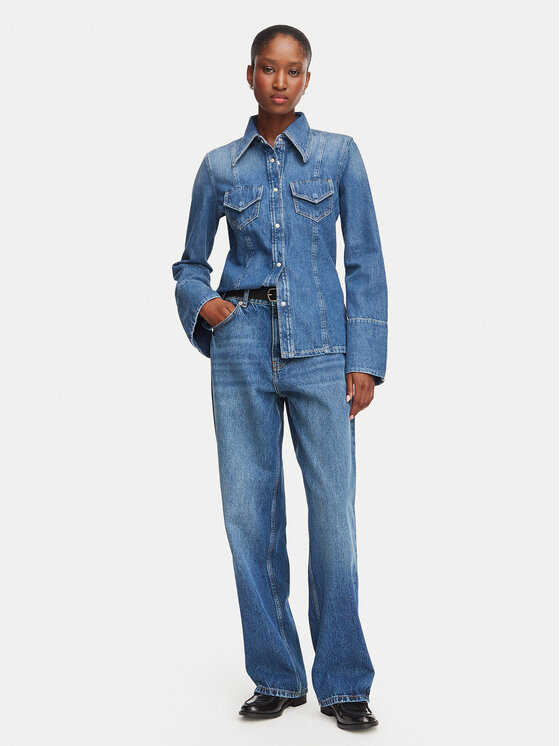 BOSS BOSS džinsiniai marškiniai 50564434 Mėlyna Slim Fit