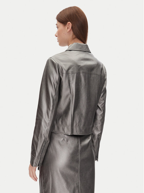 DKNY DKNY Bunda z imitácie kože P4JJ6XJA Strieborná Regular Fit