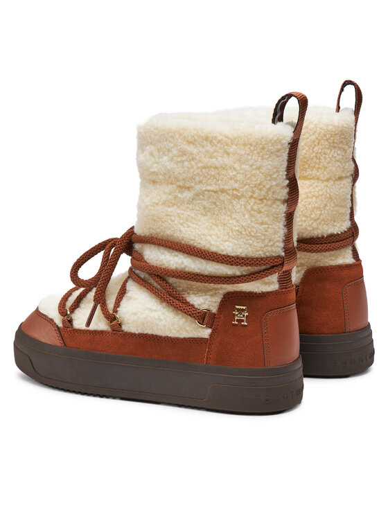 Tommy Hilfiger Tommy Hilfiger Śniegowce Lace-Up Faux Shearling Snowboot FW0FW08252 Beżowy