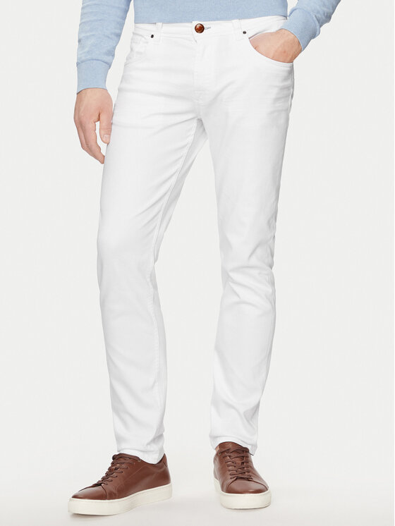 Bugatti Džinsi 3108D 56696A Balts Slim Fit