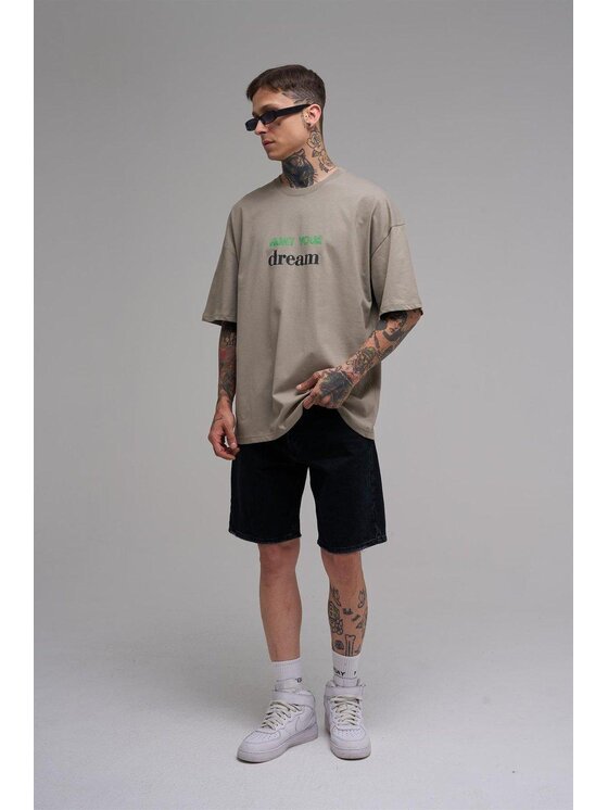 MyStars MyStars T-Shirt Koszulka Z Krótkim Rękawem Oversize Męska Khaki Machinist Hunt Your Dream M Khaki Oversize