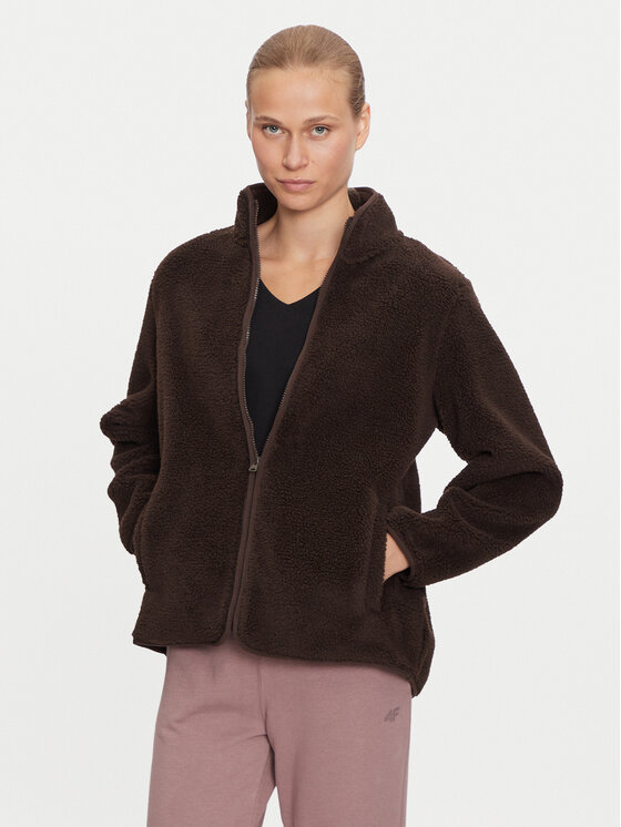 4F Fleecová mikina 4FWAW24TFLEF285 Hnedá Regular Fit