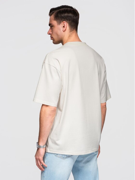 Ombre Ombre T-Shirt OM-TSBC-0267 Biały Loose Fit