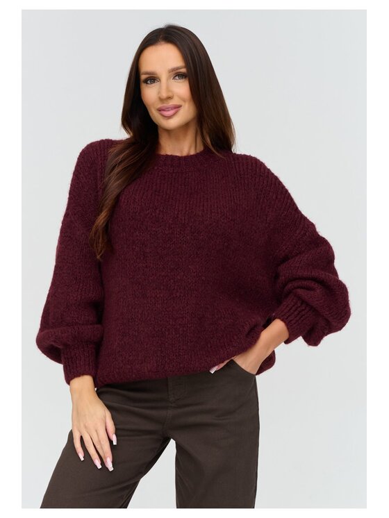 Makadamia Makadamia Sweter C83 Bordowy Loose Fit