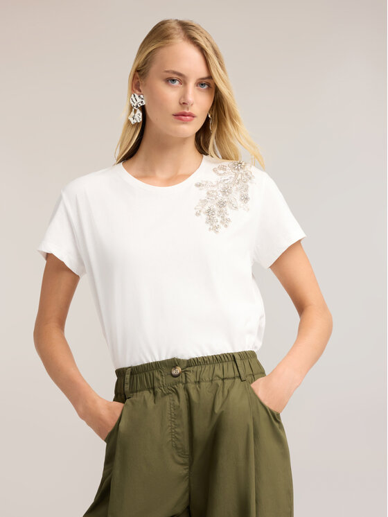 Motivi Motivi T-Shirt G04AW003834N011 Biały Regular Fit