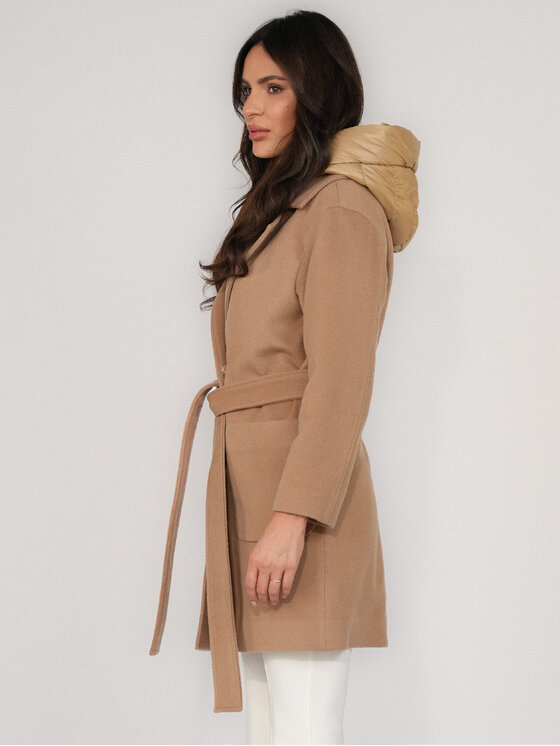 FAN LEATHER FAN LEATHER Płaszcz przejściowy Krótki Wełniany z Podpinką Beżowy Loose Fit