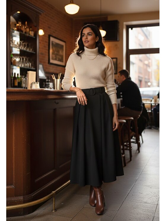 FIGL FIGL Midi sukně M1255 Černá A-Line Fit