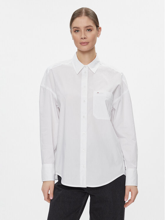 Tommy Jeans Tommy Jeans Cămașă Tjw Ovs Cotton Shirt Ext DW0DW17356 Alb Regular Fit