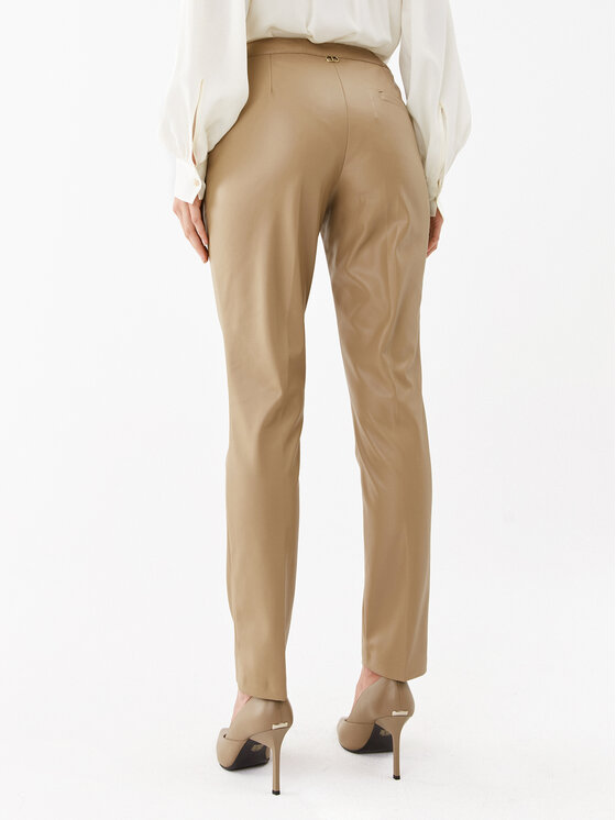 TWINSET TWINSET Παντελόνι από απομίμηση δέρματος 232TP2905 Μπεζ Regular Fit
