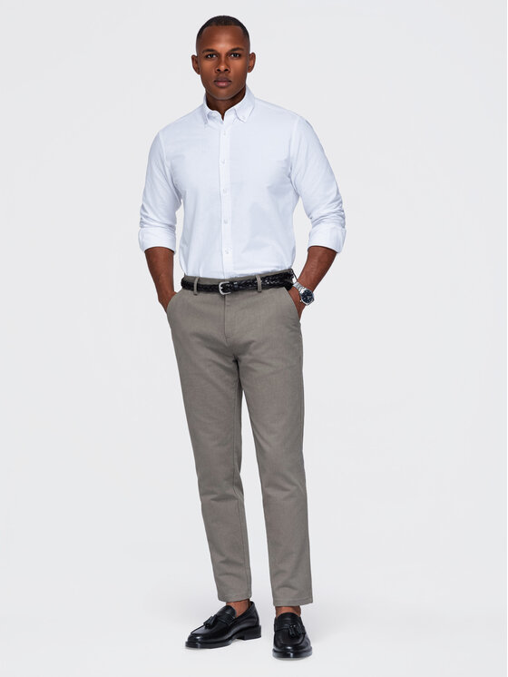 Ombre Ombre Chinosy OM-PACP-0308 Beżowy ciemny Slim Fit