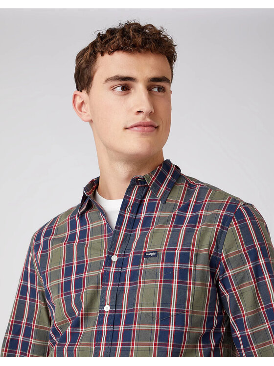 Wrangler Wrangler Koszula LS 1PKT SHIRT Niebieski Regular Fit