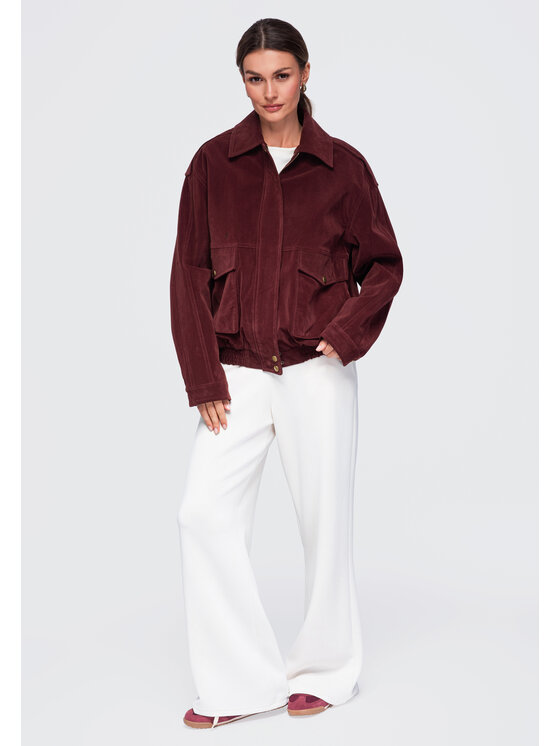 Ombre Ombre Kurtka przejściowa OW-JANP-0142 Bordowy Relaxed Fit
