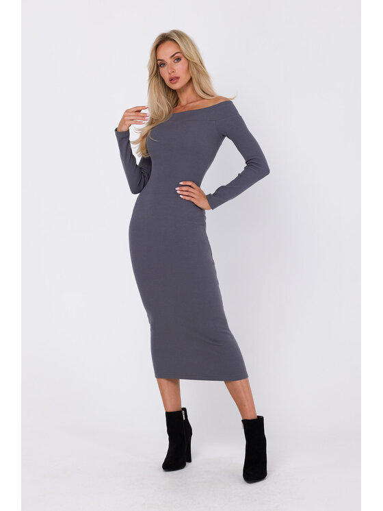 Made of Emotion Made of Emotion Úpletové šaty M757 Šedá Modern Fit