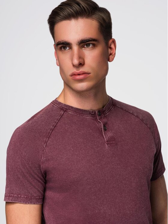 Ombre Ombre T-Shirt OM-TSWT-0150 Bordowy Regular Fit