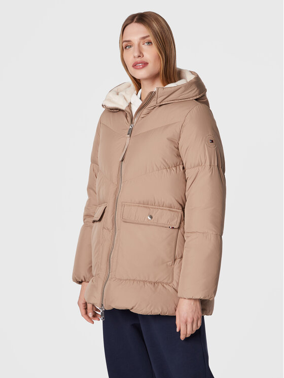 Tommy Hilfiger Tommy Hilfiger Zimní bunda Chevron Sorona WW0WW36211 Béžová Relaxed Fit