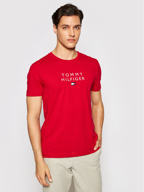 Tommy Hilfiger T-Shirt Stacked Tommy Flag MW0MW17663 Czerwony Regular Fit