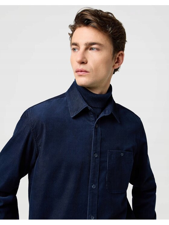 Wrangler Wrangler Koszula 1 Pkt Corduroy Shirt Niebieski Regular Fit
