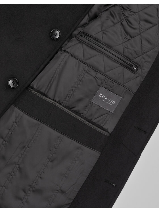 Borgio Borgio Płaszcz wełniany rivara_c Czarny Slim Fit