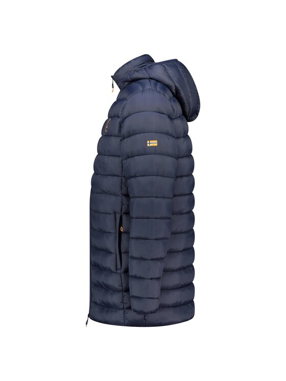 Veste D'hiver Longue Geographical Norway Pour Femme - Bleu Marine, Capuche Amovible Avec Fausse Fourrure, Chaude Et Imperméable