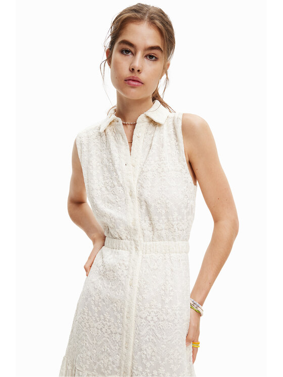 Desigual Desigual Φόρεμα πουκάμισο Moon 23SWVW59 Εκρού Regular Fit