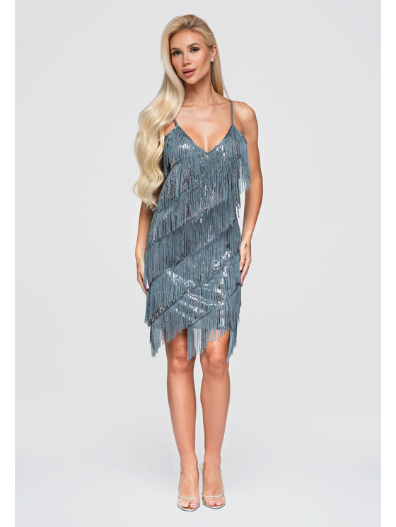 Ombre Ombre Sukienka wieczorowa LA-OM-DLR404 Szary Loose Fit