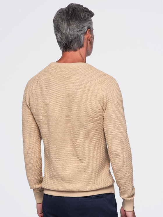Ombre Ombre Sweter OM-SWSW-0119 Beżowy Regular Fit