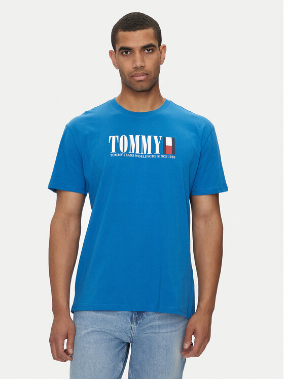 Tommy Jeans Męski T-Shirt, rozmiar M, Niebieski, DNA Flag DM0DM18533