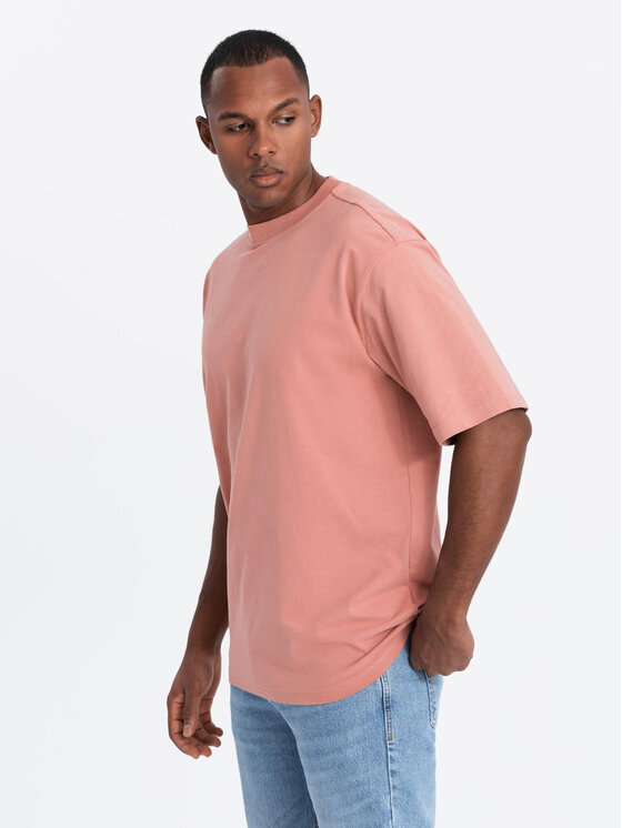 Ombre Ombre T-Shirt OM-TSBC-0234 Różowy Loose Fit