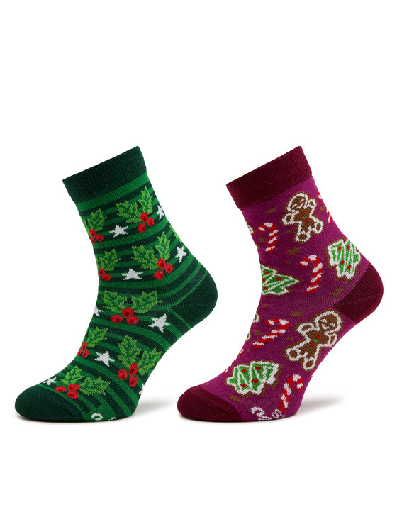 Set de 2 perechi de șosete lungi pentru copii Rainbow Socks Xmas Socks Balls Kids Gift Pak 2 Colorat