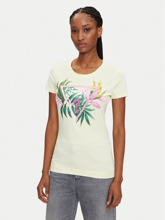 Guess Damski T-Shirt, rozmiar L, Żółty, W5GI07 J1314