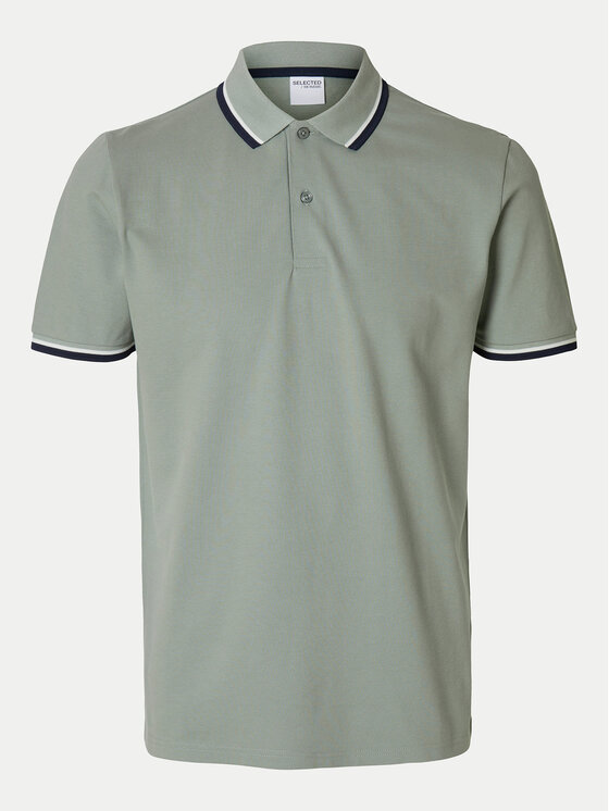 Selected Homme Selected Homme Тениска с яка и копчета 16095852 Зелен Slim Fit