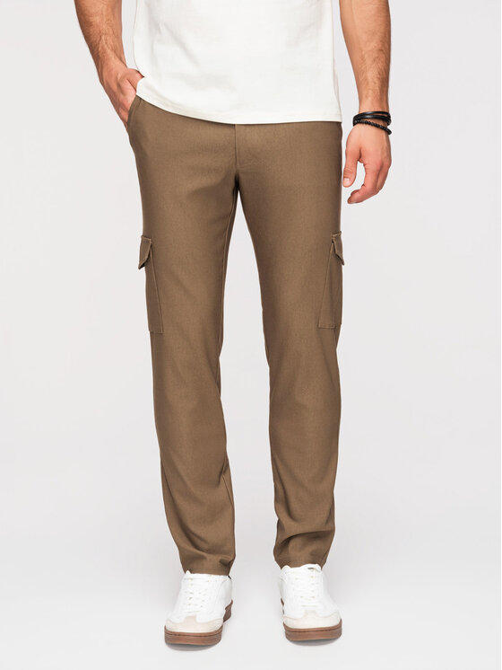Ombre Ombre Spodnie materiałowe P1515 Khaki Regular Fit