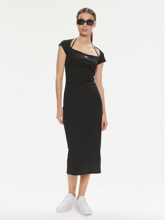 Tommy Jeans Tommy Jeans Rochie de vară Badge DW0DW17943 Negru Slim Fit