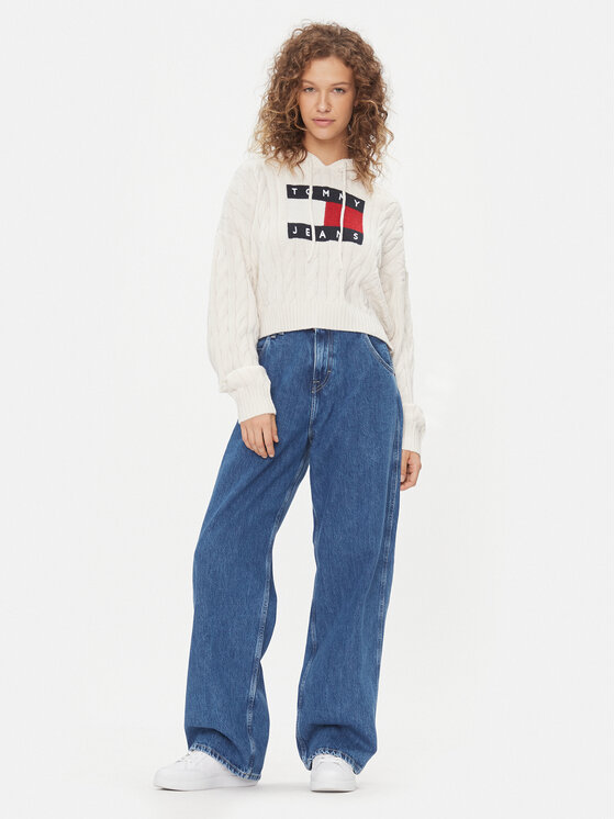 Tommy Jeans Tommy Jeans Pulover Center Flag DW0DW16528 Écru Regular Fit