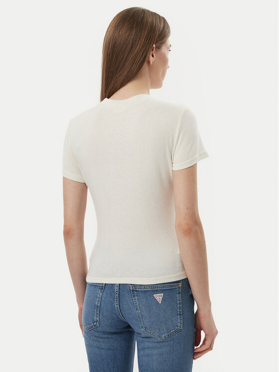 Guess Guess Tricou W5BP07 KCGM2 Écru Slim Fit