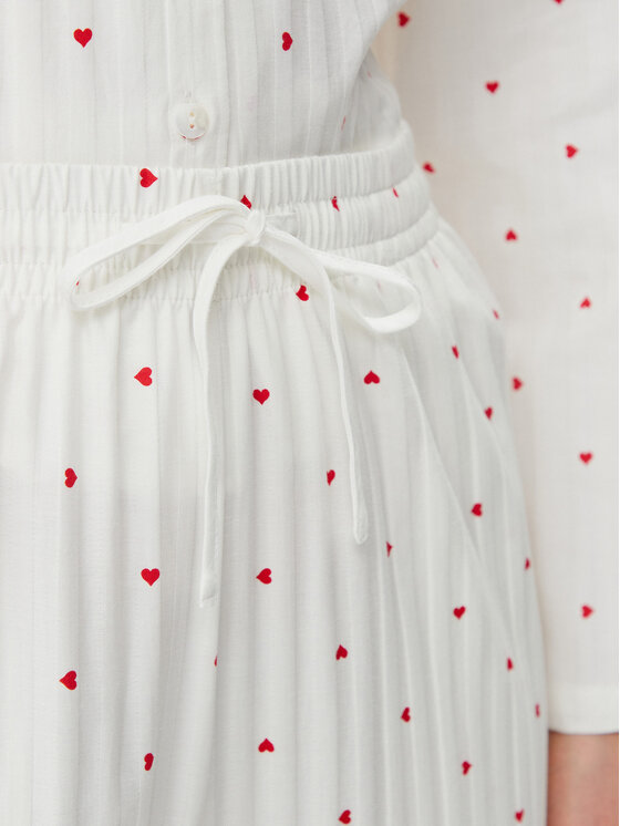 Hunkemöller Hunkemöller Pyžamové nohavice Jacquard Hearts 301504 Biela Relaxed Fit