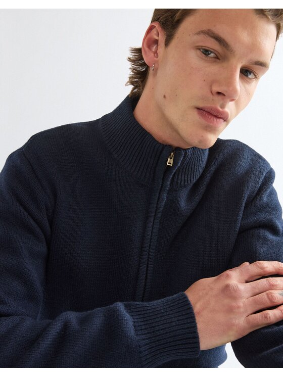 Wrangler Wrangler Sweter QUARTER ZIP KNIT Niebieski Regular Fit