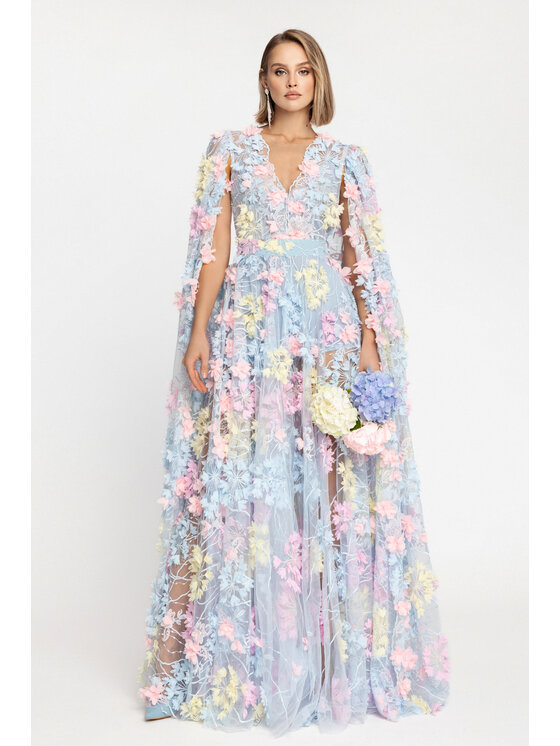 MATSOUR'I MATSOUR'I Sukienka elegancka Hortensia Maxi Niebieski A-Line Fit