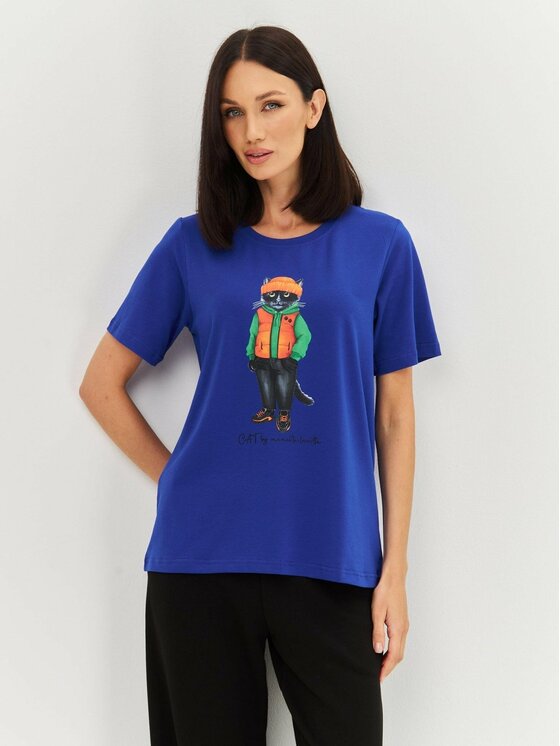 T-Shirt, rozmiar L, Niebieskie, Printed T-shirt